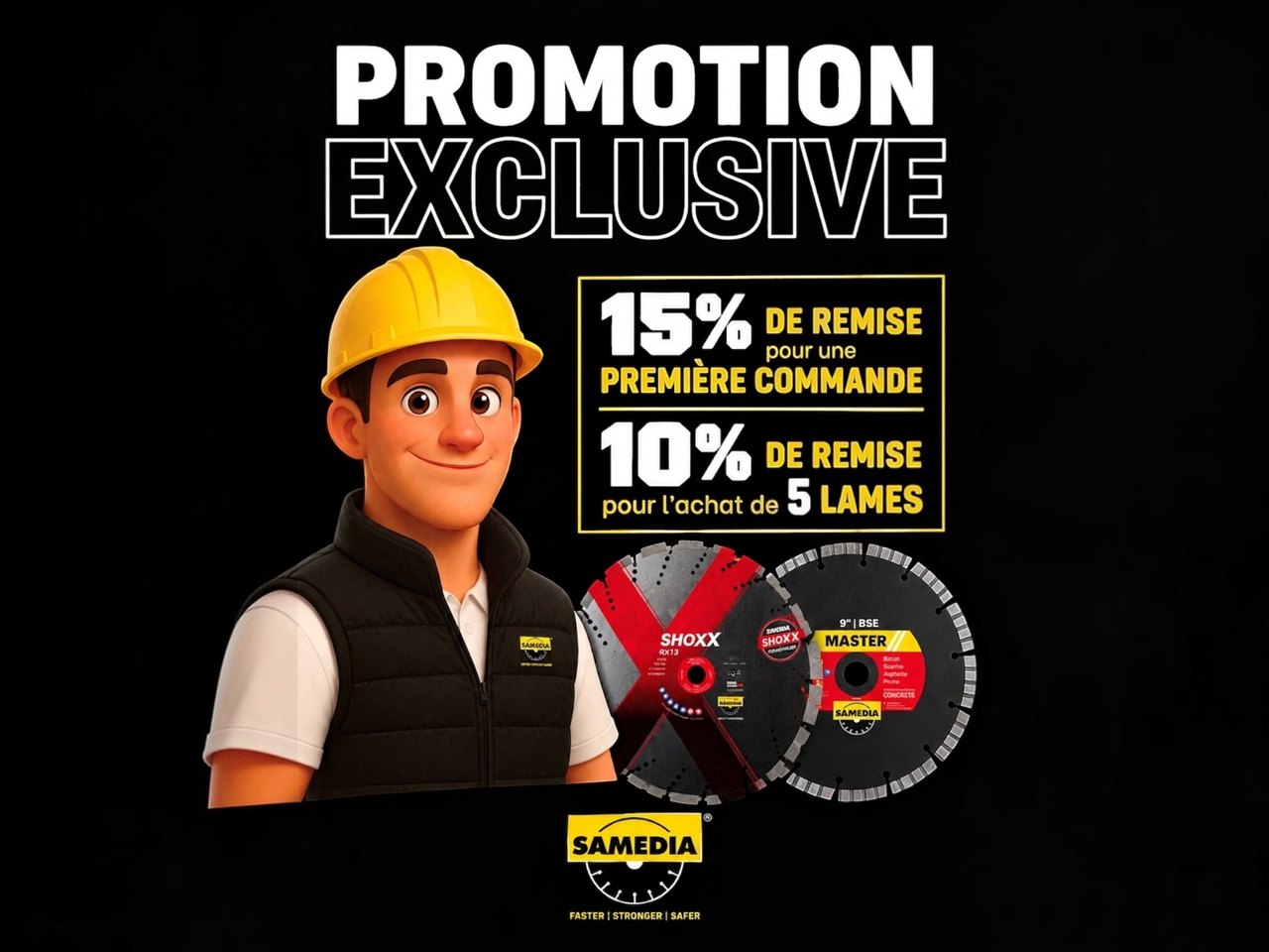 Promotion exclusive SAMEDIA : 15 % de remise pour une première commande, 10 % de remise pour l'achat de 5 lames